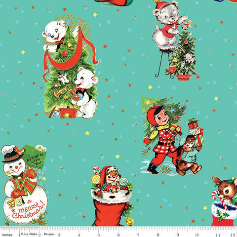 SALE Jingle Bells Main C14830 Cottage by Riley Blake Designs - Christmas Vintage Vignettes Stars - Quilting Cotton Fabric