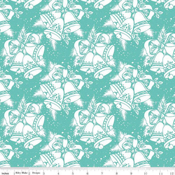 SALE Jingle Bells Christmas Bells C14831 Cottage - Riley Blake Designs - White Bells Ribbons - Quilting Cotton Fabric