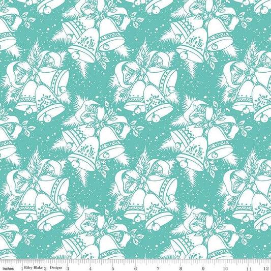 SALE Jingle Bells Christmas Bells C14831 Cottage - Riley Blake Designs - White Bells Ribbons - Quilting Cotton Fabric