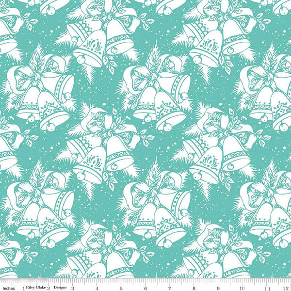 SALE Jingle Bells Christmas Bells C14831 Cottage by Riley Blake Designs - White Bells Ribbons - Quilting Cotton Fabric