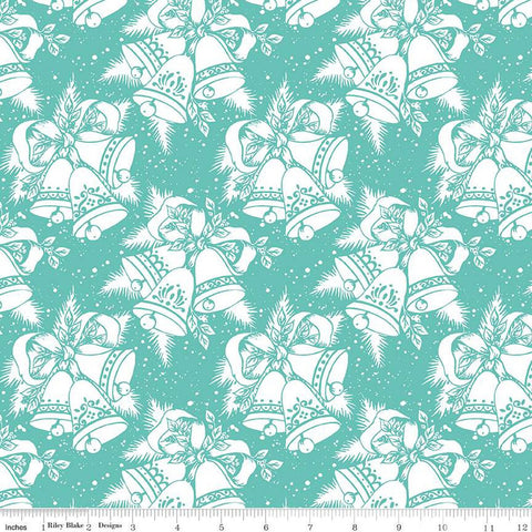 SALE Jingle Bells Christmas Bells C14831 Cottage by Riley Blake Designs - White Bells Ribbons - Quilting Cotton Fabric