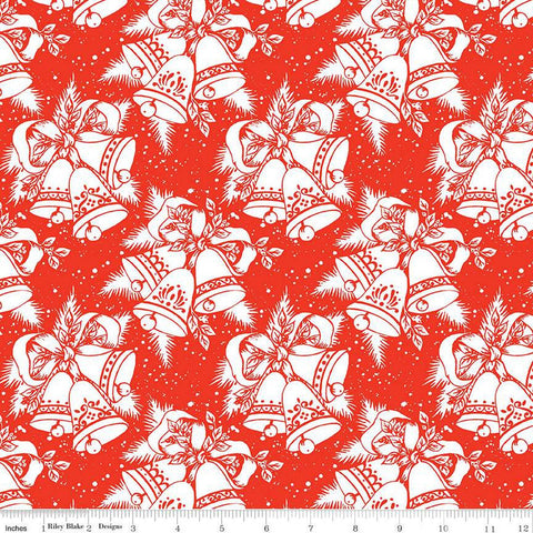 SALE Jingle Bells Christmas Bells C14831 Red by Riley Blake Designs - White Bells Ribbons - Quilting Cotton Fabric