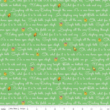 SALE Jingle Bells Lyrics C14832 Green - Riley Blake Designs - Christmas Text - Quilting Cotton Fabric