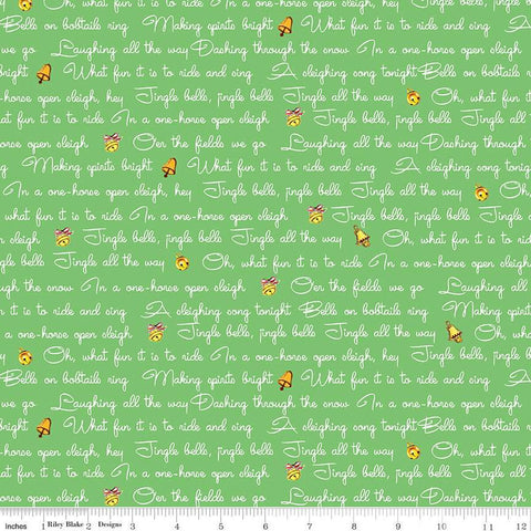 SALE Jingle Bells Lyrics C14832 Green by Riley Blake Designs - Christmas Text - Quilting Cotton Fabric