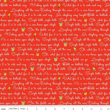 Jingle Bells Lyrics C14832 Red - Riley Blake Designs - Christmas Text - Quilting Cotton Fabric