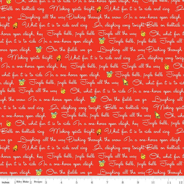 SALE Jingle Bells Lyrics C14832 Red by Riley Blake Designs - Christmas Text - Quilting Cotton Fabric