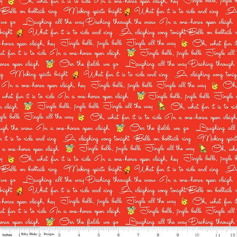 SALE Jingle Bells Lyrics C14832 Red by Riley Blake Designs - Christmas Text - Quilting Cotton Fabric