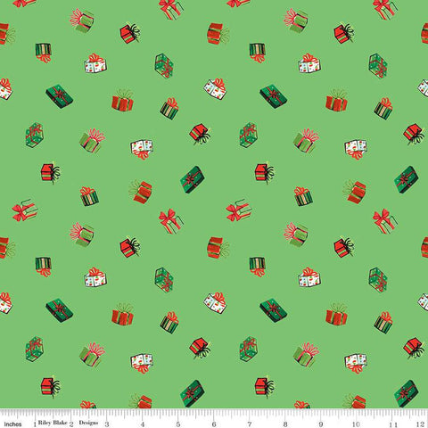 SALE Jingle Bells Presents C14834 Green by Riley Blake Designs - Christmas Wrapped Gifts - Quilting Cotton Fabric