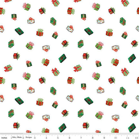 SALE Jingle Bells Presents C14834 White by Riley Blake Designs - Christmas Wrapped Gifts - Quilting Cotton Fabric