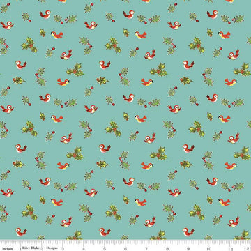 SALE Jingle Bells Holly Birds C14835 Cottage - Riley Blake Designs - Christmas - Quilting Cotton Fabric