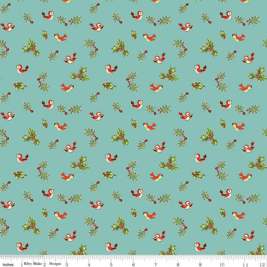 SALE Jingle Bells Holly Birds C14835 Cottage - Riley Blake Designs - Christmas - Quilting Cotton Fabric