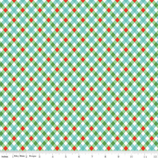 21" End of Bolt - SALE Jingle Bells Plaid C14836 Multi - Riley Blake Designs - Christmas Diagonal - Quilting Cotton Fabric