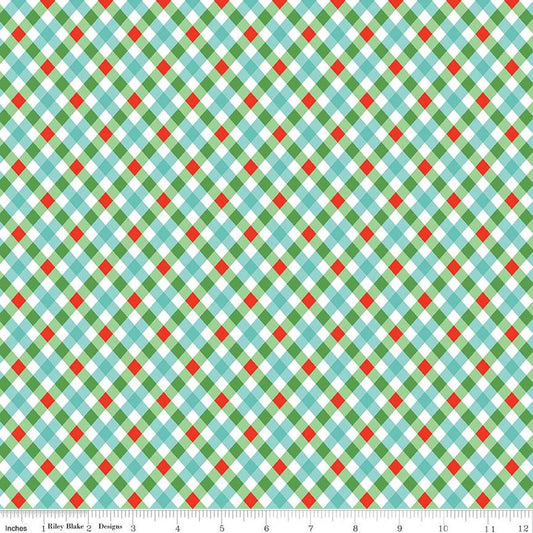 10" End of Bolt - SALE Jingle Bells Plaid C14836 Multi - Riley Blake Designs - Christmas Diagonal - Quilting Cotton Fabric