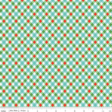 Fat Quarter End of Bolt - SALE Jingle Bells Plaid C14836 Multi - Riley Blake Designs - Christmas Diagonal - Quilting Cotton Fabric