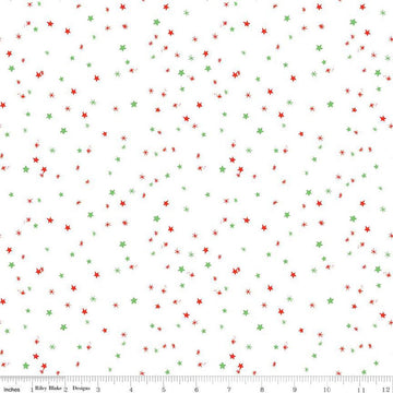 11" End of Bolt - Jingle Bells Sprinkles C14837 White by Riley Blake Designs - Christmas Scattered Stars - Quilting Cotton Fabric