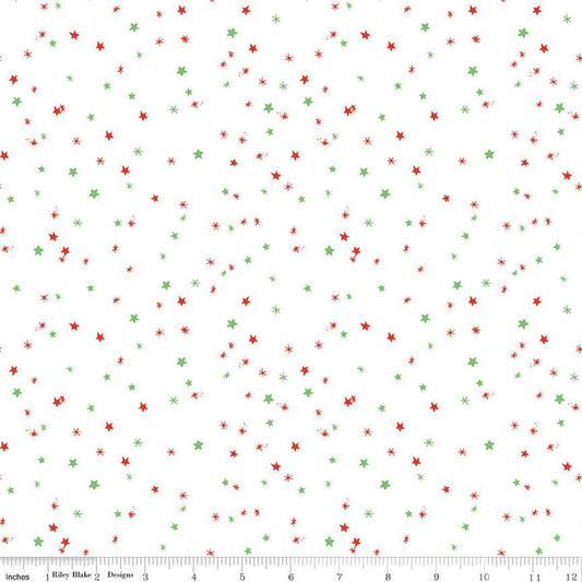 11" End of Bolt - Jingle Bells Sprinkles C14837 White by Riley Blake Designs - Christmas Scattered Stars - Quilting Cotton Fabric