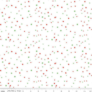 Fat Quarter End of Bolt - Jingle Bells Sprinkles C14837 White by Riley Blake Designs - Christmas Scattered Stars - Quilting Cotton Fabric