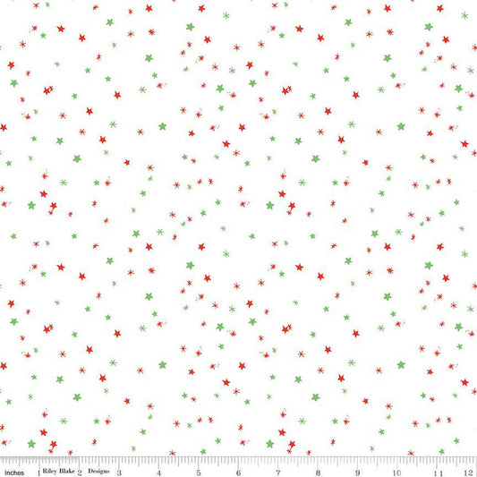 Fat Quarter End of Bolt - Jingle Bells Sprinkles C14837 White by Riley Blake Designs - Christmas Scattered Stars - Quilting Cotton Fabric