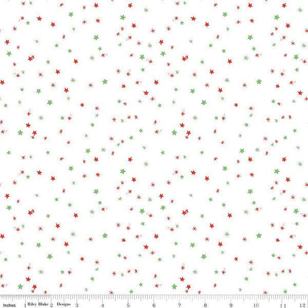 SALE Jingle Bells Sprinkles C14837 White by Riley Blake Designs - Christmas Scattered Stars - Quilting Cotton Fabric