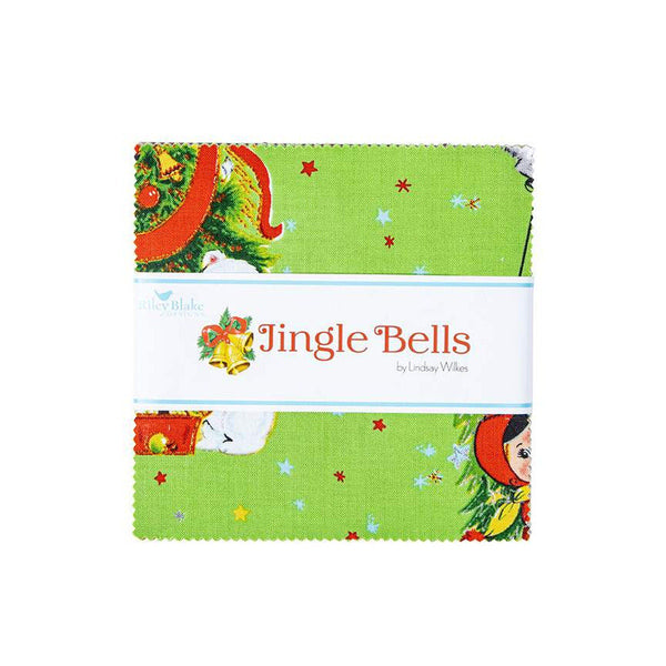 SALE Jingle Bells Charm Pack 5" Stacker Bundle - Riley Blake Designs - 42 piece Precut Pre cut - Christmas - Quilting Cotton Fabric