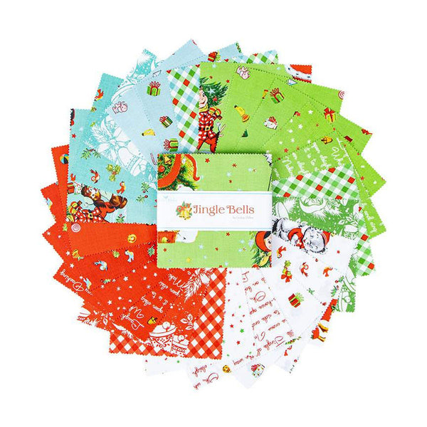 SALE Jingle Bells Charm Pack 5" Stacker Bundle - Riley Blake Designs - 42 piece Precut Pre cut - Christmas - Quilting Cotton Fabric