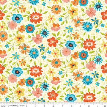 Here Comes the Sun Main C14810 Cream - Riley Blake Designs - Floral Flowers - Quilting Cotton Fabric