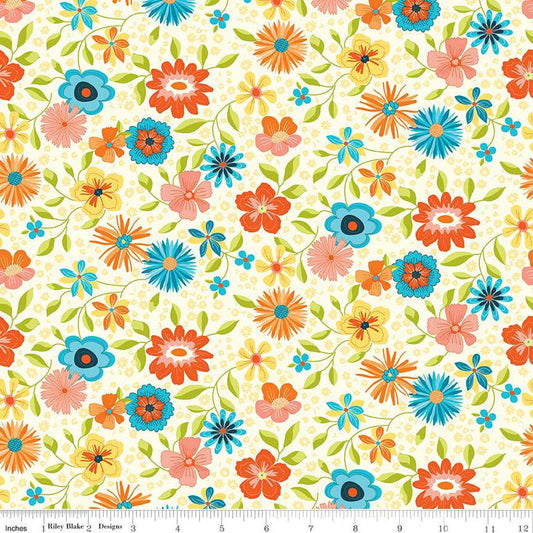 27" End of Bolt - Here Comes the Sun Main C14810 Cream - Riley Blake Designs - Floral Flowers - Quilting Cotton Fabric