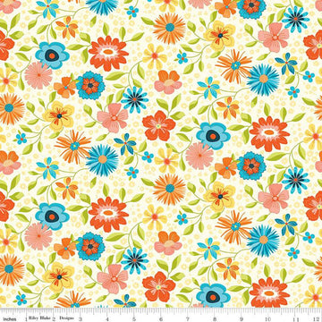 29" End of Bolt - Here Comes the Sun Main C14810 Cream - Riley Blake Designs - Floral Flowers - Quilting Cotton Fabric