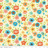 Fat Quarter End of Bolt - Here Comes the Sun Main C14810 Cream - Riley Blake Designs - Floral Flowers - Quilting Cotton Fabric