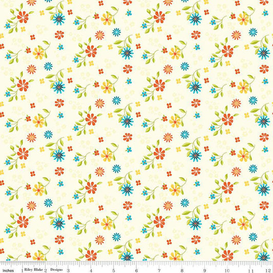 Here Comes the Sun Flower Toss C14813 Cream - Riley Blake Designs - Floral Flowers - Quilting Cotton Fabric