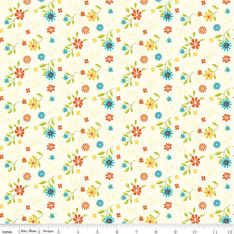 Here Comes the Sun Flower Toss C14813 Cream by Riley Blake Designs - Floral Flowers - Quilting Cotton Fabric