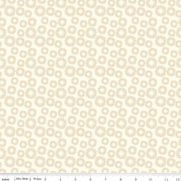 20" End of Bolt - SALE Here Comes the Sun Sun C14814 Cream by Riley Blake Designs - Outlined Suns - Quilting Cotton Fabric