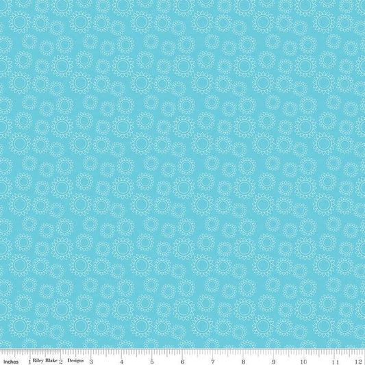 SALE Here Comes the Sun Sun C14814 Sky - Riley Blake Designs - Outlined Suns - Quilting Cotton Fabric