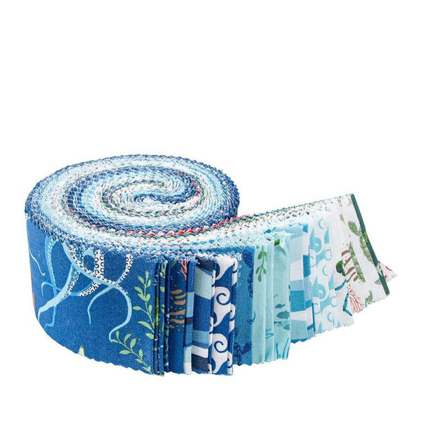 Free as the Ocean 2.5 Inch Rolie Polie Jelly Roll 40 pieces - Riley Blake Designs - Precut Pre cut Bundle - Quilting Cotton Fabric