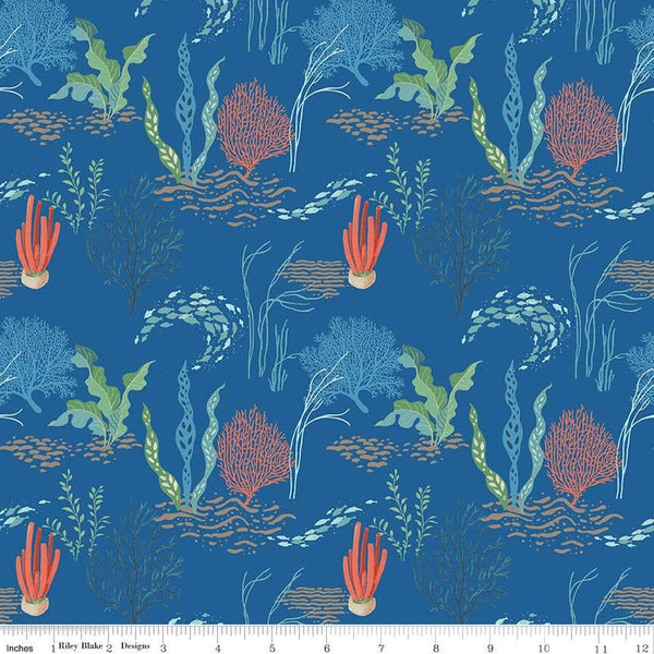 Free as the Ocean Reef C14801 Blue - Riley Blake Designs - Ocean Plants - Quilting Cotton Fabric