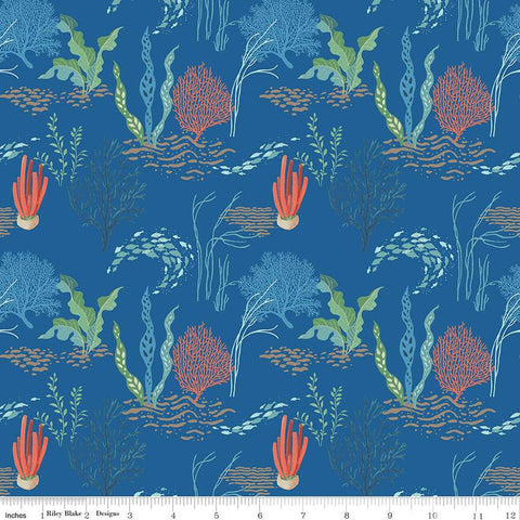 Free as the Ocean Reef C14801 Blue - Riley Blake Designs - Ocean Plants - Quilting Cotton Fabric