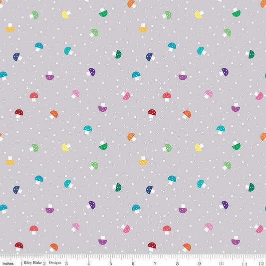SALE Bloom Mushies C14986 Gray - Riley Blake Designs - Mushrooms Dots - Quilting Cotton Fabric