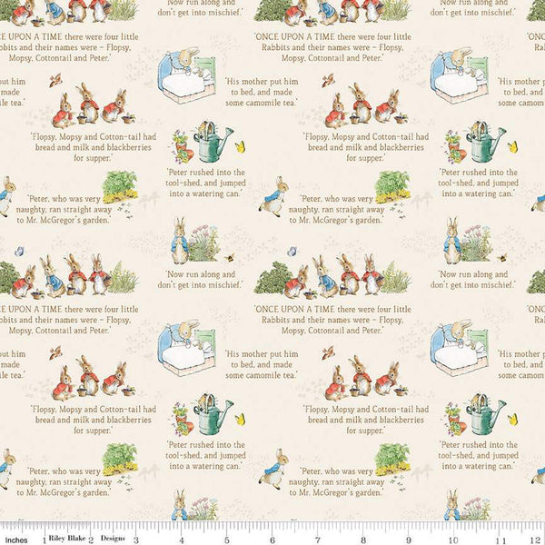 The Tale of Peter Rabbit Text C14701 Cream - Riley Blake Designs - Beatrix Potter Vignettes - Quilting Cotton Fabric - Licensed Product