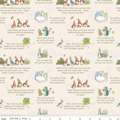 The Tale of Peter Rabbit Text C14701 Cream - Riley Blake Designs - Beatrix Potter Vignettes Quotes - Quilting Cotton Fabric