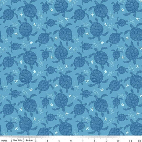 16" End of Bolt - Free as the Ocean Turtles C14802 Blue - Riley Blake Designs - Turtles Starfish - Quilting Cotton Fabric