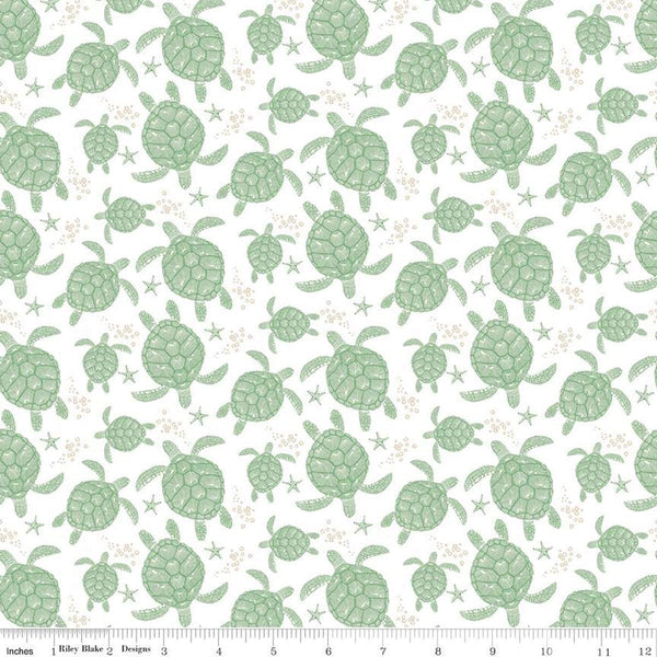 SALE Free as the Ocean Turtles C14802 White by Riley Blake Designs - Ocean Plants - Quilting Cotton Fabric