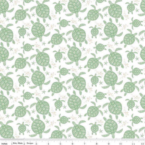 SALE Free as the Ocean Turtles C14802 White by Riley Blake Designs - Ocean Plants - Quilting Cotton Fabric