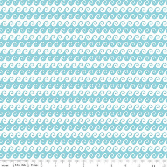 Free as the Ocean Waves C14804 Aqua - Riley Blake Designs - Ocean Curls - Quilting Cotton Fabric