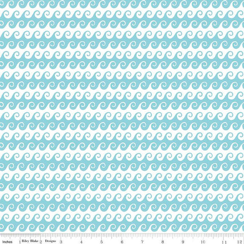 SALE Free as the Ocean Waves C14804 Aqua by Riley Blake Designs - Ocean Curls - Quilting Cotton Fabric