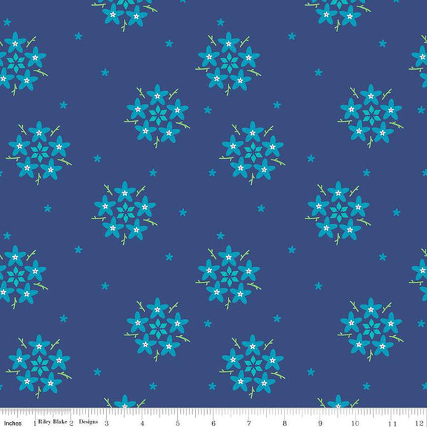 1 Yard End of Bolt - CLEARANCE Bloom Star Flower C14983 Blue by Riley Blake Designs - Flowers Floral - Quilting Cotton Fabric