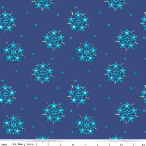 1 Yard End of Bolt - CLEARANCE Bloom Star Flower C14983 Blue by Riley Blake Designs - Flowers Floral - Quilting Cotton Fabric