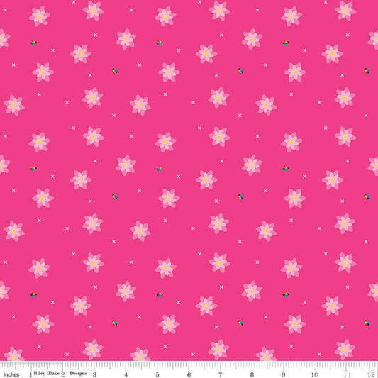 SALE Bloom Blissful C14984 Hot Pink - Riley Blake Designs - Flowers Floral Ladybugs X's - Quilting Cotton Fabric