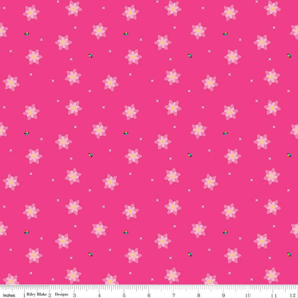 Bloom Blissful C14984 Hot Pink by Riley Blake Designs - Flowers Floral Ladybugs X's - Quilting Cotton Fabric