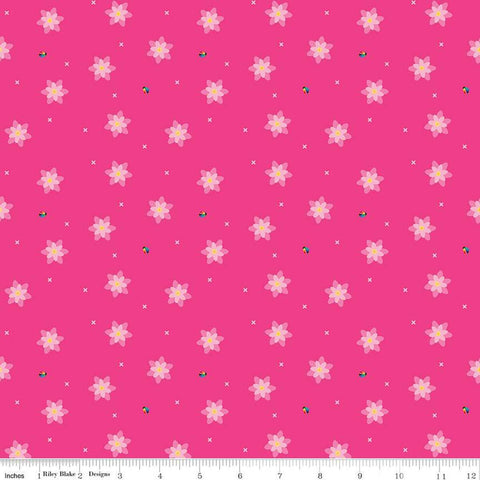 SALE Bloom Blissful C14984 Hot Pink by Riley Blake Designs - Flowers Floral Ladybugs X's - Quilting Cotton Fabric