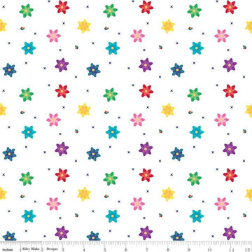 Fat Quarter End of Bolt - SALE Bloom Blissful C14984 White - Riley Blake Designs - Flowers Floral Ladybugs X's - Quilting Cotton Fabric